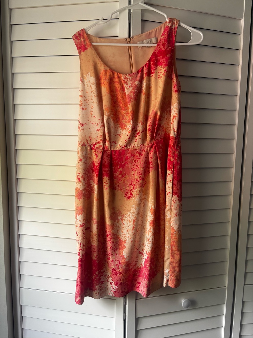 LOFT Sleeveless Midi Dress in Coral and Peach Tones